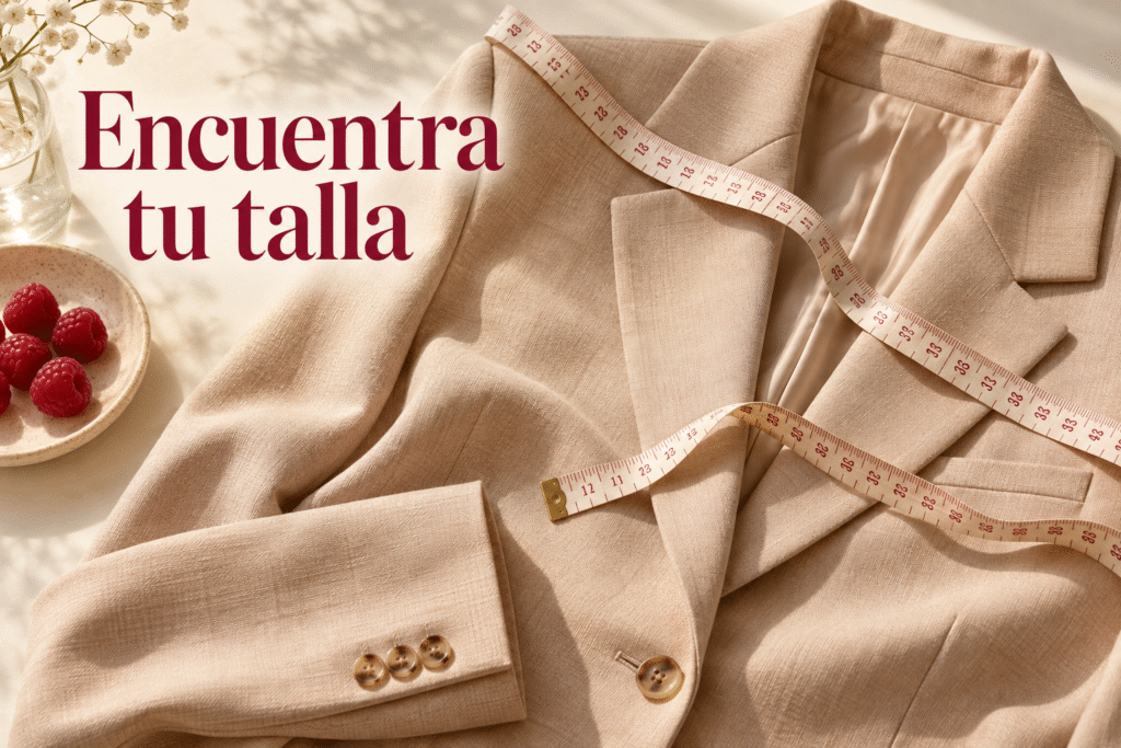 Encuentra tu talla: imagen ilustrativa de un blazer y una cinta métrica.
